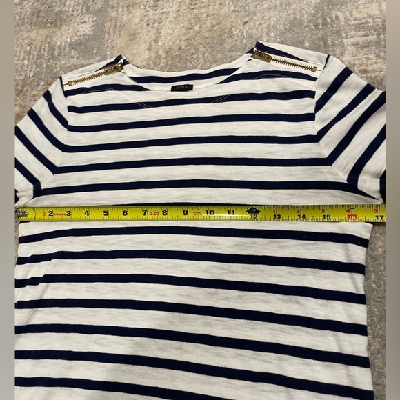J. Crew Navy Striped Long Sleeve Shirt Zip-up Shoulders Size Small Lightweight - Picture 8 of 11